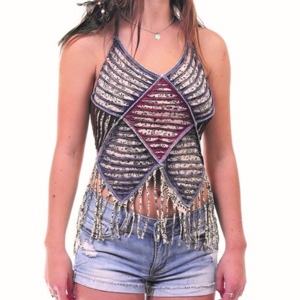 Jayli Razor Cut Hippy Bohemian Razor Cut Halter Top PAS17
